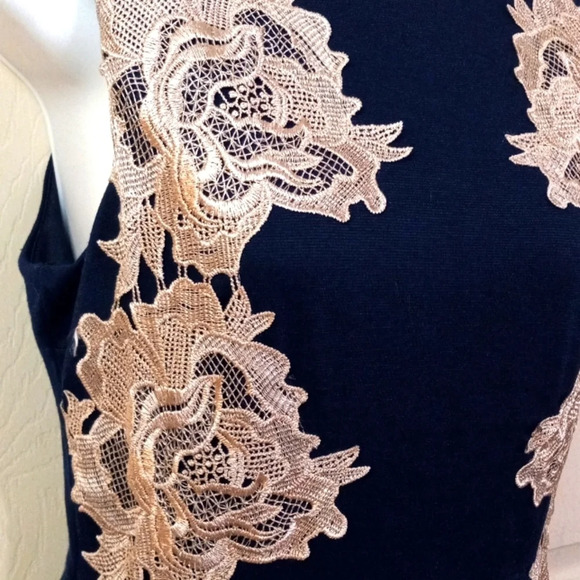 Fifth & Park Women's SizeXS Navy With Cream Lace Detail Dress - Picture 5 of 9